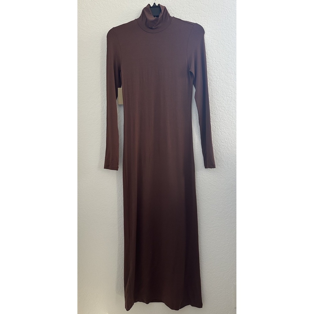 Aritzia Wilfred Womens Gemini Mock Neck L/S Dress‎ S Cocoa Bean Office Siren NWT